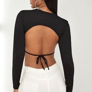 adika black longsleeve open back crop top